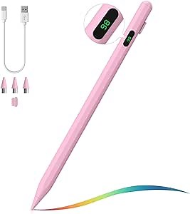 Moko Stylus Pen for Touch Screen, Active Universal Stylus Pen Compatible with iPad/iPhone/Samsung and Other iOS/Android Smartphone and Tablet Devices Tablet Pen with Power Display, Pink