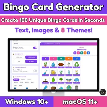 Bingo Card Generator Software | Editable Custom Cards + Images | Any Subject