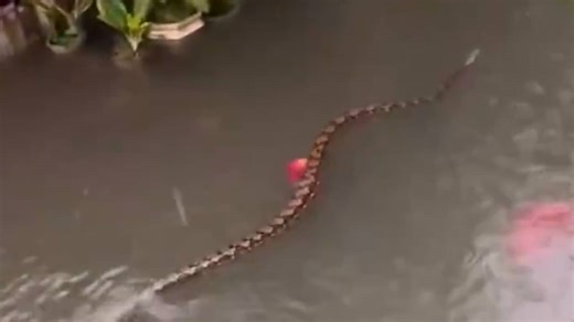 Video | Meterslange python zwemt door overstroomde straat op Bali