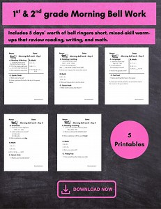1st & 2nd Grade Morning Worksheets | Reading, Writing, Math (answer Key) - Etsy UK
