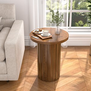 Small Round End Table Farmhouse Accent Side Table Modern Nightstand for Living Room Bedroom (Walnut)