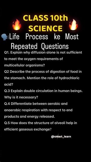 CBSE Class 10th Life Process Most Important Questions for Exam 2026