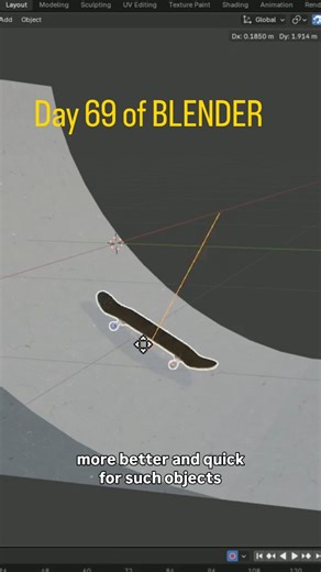 @daily_blenderr on Instagram: ""Day 69/100: Making it look easy. ⚡️ Snapping this skate to the ramp using Face Snapping in #Blender. The precision is unmatched. 📈 Stick around for Day 70!" --- Blender 3D Tutorial 3D Modeling Workflow CGI Skateboarding Object Snapping Blender 3D Animation Tips Digital Art Process"