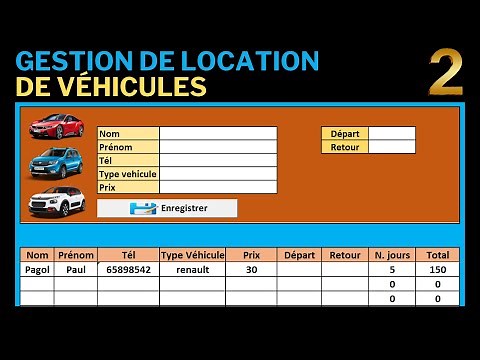 gestion de location de véhicules sur excel 2