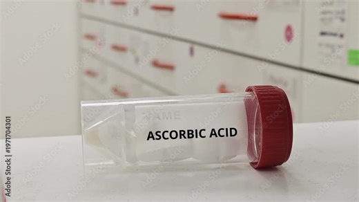 ASCORBIC ACID tablets used to support immunity and treat vitamin C deficiency an antioxidant vitamin supplement in plastic box