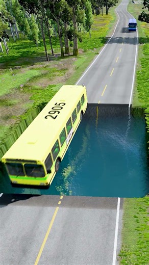 Bus vs large water pit #2 | #busvswaterpit #beamngdrive #doublespeedbumps