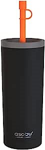 asobu Sippy Double Wall Stainless Steel Tumbler with Silicone Flexible Straw, 20 Ounces (Black)