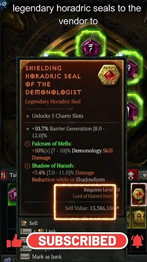 If you need Gold, SELL Horadric Seals in Lord of Hatred 🤑🤑🤑 #diablo #diablo4 #gaming #guide