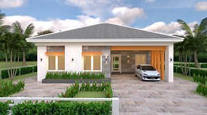 House Plans 12x11 with 3 Bedrooms Hip Roof - House Plans 3D
