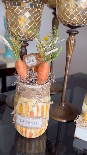 1.2K views · 874 reactions | Carrot patch mason jar easter and spring DIY decor! 凌 Use some twine carrots from Dollar Tree to make this cute littke carrot Patch! #springdecor #springdiy #easterdiy #easterdecor #crafts #crafty #dollartreecrafting #decoupage #napkin #craftkinswithmanda #decoupagelovers #decoupagenapkin | Manda Panda Projects | Facebook