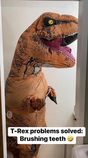 T-Rex problems solved: Brushing teeth 🤣 #ralphtherex #funny #dinosaur #dentist #genius #Halloween | Ralph The Rex