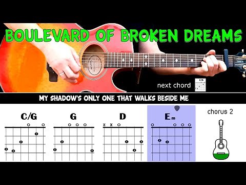 BOULEVARD OF BROKEN DREAMS - Green Day - Guitar play along on acoustic guitar with chords & lyrics