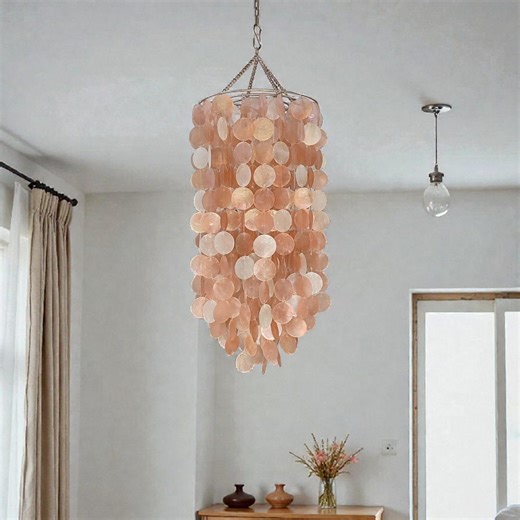 Handmade Capiz Shell Chandelier : Peach Lighting Pendant for Tropical and Coastal Home - Etsy