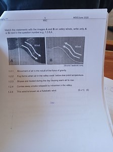 Match the statements with the images A and B on valley winds, w... | Filo
