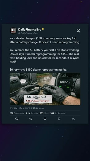 Your dealer charges $150 to reprogram your key fob after a battery change.