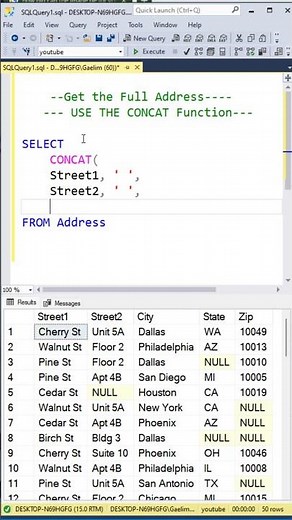 Data Analyst SQL Interview Questions | CONCAT function