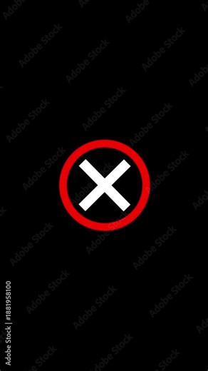 Animated vertical Red cross symbol on transparent background. Refuse, cancel, rejection, wrong choice sign. 4k video.