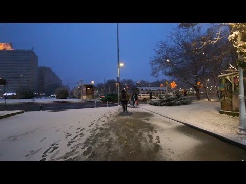 A Snowy Night Walk in Bucharest | POV City Atmosphere