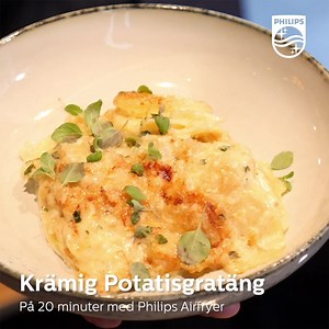39K views · 591 reactions | Så tillagar du en härlig potatisgratäng på 15-20 minuter! Potatisgratäng går perfekt att bara äta som det är, eller som tillbehör till kött eller fisk. Med Philips Airfryer kan du tillaga en krämig och gyllenbrun gratäng på bara några minuter. Bara släng in formen i Airfryern, låt det tillagas i några minuter och servera. Snabbt, krämigt och himmelskt gott! Stolt sponsor av Sveriges Mästerkock. | Philips | Facebook