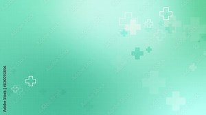 Medical floating symbols of crosses on green animated background. Looped motion graphics. Copy space.