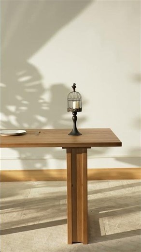 Minimal Solid Wood Rectangular Dining Table | Japandi Slatted Base Accent Table 🌼