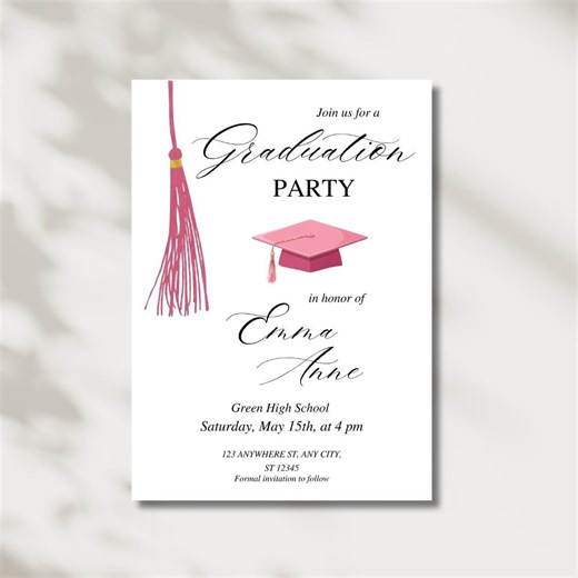 Feminine Pink Graduation Invitation, Customizable (high School & College) - Etsy