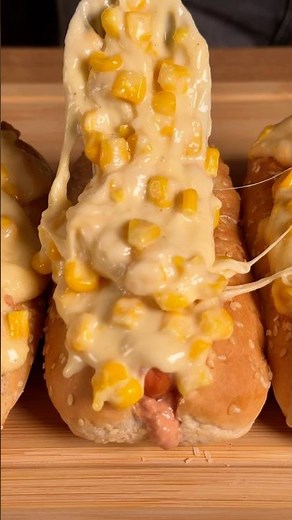 Hot Dogs with Creamy Corn Cheese Sauce 🌭 #food #recipe #hotdog