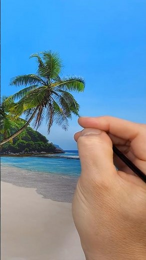 Painting a Hyper-Realistic Tropical Beach #satisfying #artlessons #painting
