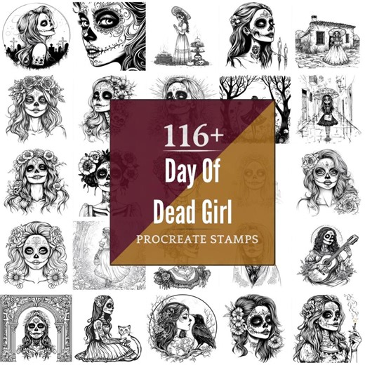 Day of Dead Girl Procreate Brushes & PNG Bundle | 116+ Designs (digital Download) - Etsy