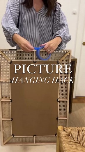 Grab some painters tape and attach a long strip to the pack of your frame. Use a pen to mark the spots for nails and then place your tape to the wall. Use a level to make sure everything will sit evenly, and then add your nails or hooks. Remove the tape, hang your piece, and your work is done! This hack saves me so much time by completely eliminating measuring and double checking your markings. If you’re looking for the perfect new mirror to test this hack with, grab this beautiful rattan mirror