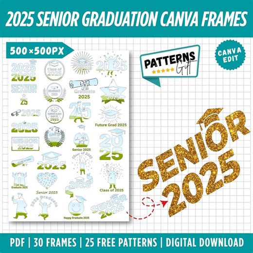 2025 Senior Graduation Canva Frames: Graduation Designs (digital Download) - Etsy