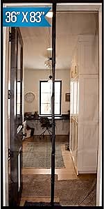 Fenestrelle Magnetic Screen Door – Heavy Duty, Hands Free Fiberglass Mesh with Self Closing Magnetic Seal, Black Trim – Fits 34" x 80" Doors (Screen Size 36" x 82")