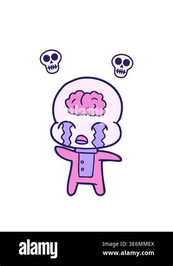 spinning skulls animation of cartoon big brain alien crying Stock Video Footage - Alamy