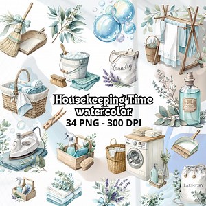 34 Watercolor Housekeeping Time Clipart Digital Download Eucalyptus Cleaning Essentials PNG House Cleaning Supplies Illustrations - Etsy Australia