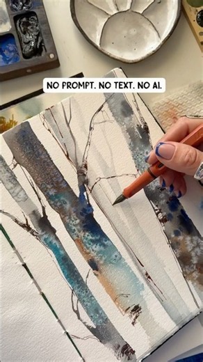 Trees watercolor and ink painting process #art