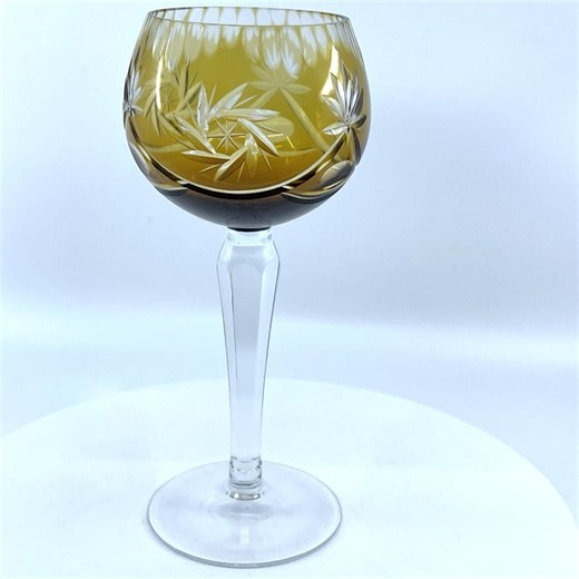 Vintage Amber Crystal Hock Cut to Clear Starburst Wine Glass Stemware, MCM Bohemian Czech Retro Drinking Glass, Hand-cut Elegant Barware - Etsy