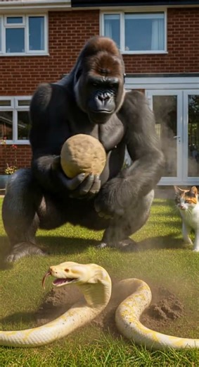 Rescue 🦍🐕Gorilla strikes python, saves weak pup from danger #wildlife #rescue #animals