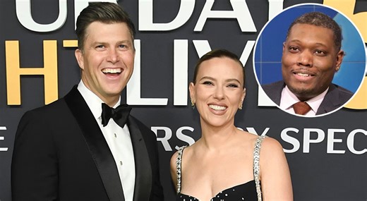 Months after Colin Jost read 'Saturday Night Live' co-writer Michael Che's NSFW joke about wife Scarlett Johansson on Weekend Update, the couple paid him back on the season 50 finale joke swap. https://eonline.us/435ixBV | E! News