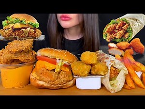 ASMR EATING FRIED CHICKEN, BURGER, BURRITO, SPICY FRIES | FAST FOOD MUKBANG