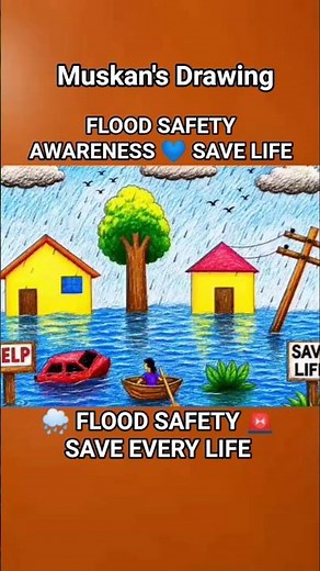 🌧️ Flood Safety Awareness Drawing 🌊 | Easy Poster Drawing Step by Step 🎨 #shorts
