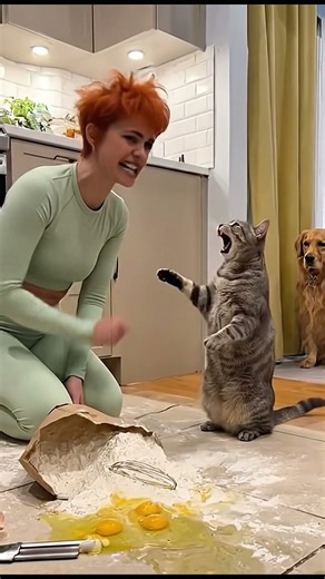 Cat's😸 Hilarious Reaction To Baking Fail!