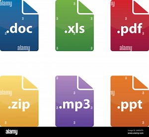 Set of format and extension of documents file types DOC, XLS, PDF, ZIP, MP3, PPT Stock Vector Image & Art - Alamy