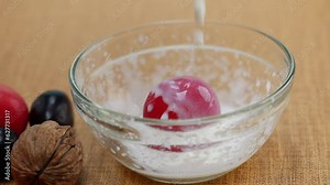 There are various milk variations, such as cherry, sprinkle, nut, berry yogurt, foam, cherry pie, spoon, and poured milk