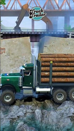 Daily Truck Spintires Mudrunner Eps 90. Double-Trailer Log Truck Tows Another Rig Across Rocky River