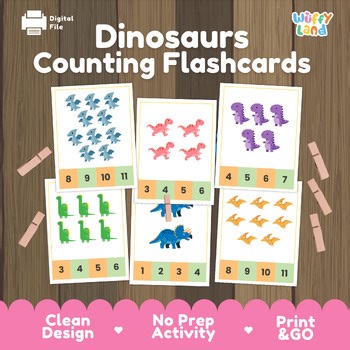 Dinosaur Counting Clip Cards 1-12 - Preschool Math Center Number Sense Activity