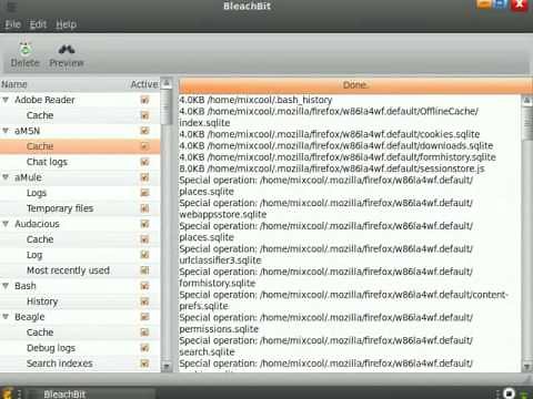BleachBit free disk space and privacy cleaner version 0.5.3 on Ubuntu Linux