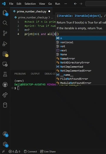 Prime number check in ONE line #python #primenumber #programming #coding