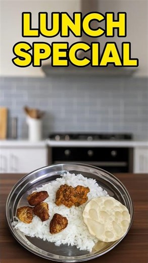 South Indian Lunch Combo 🍛 Rice, Fish Fry, Keerai Thokku & Pappad