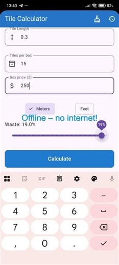 Tile Calculator with Waste & Cost – No Internet Required