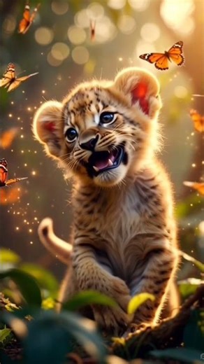 😂funny lion baby fun with butterfly 🦋 #ailion #shorts